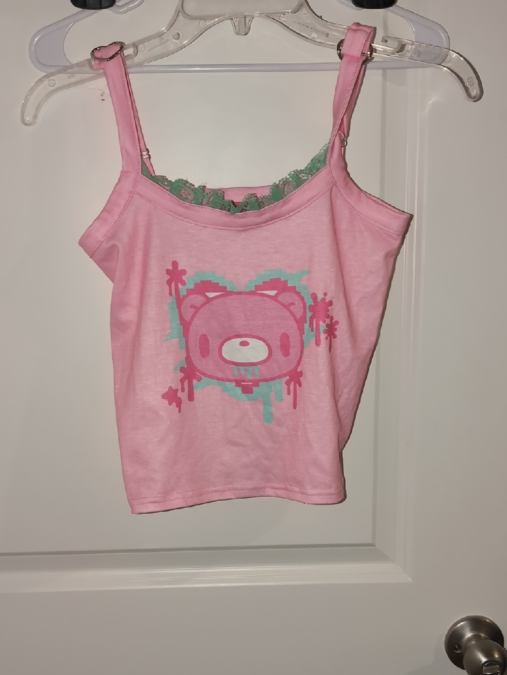 Pink And Green Gloomy Bear Tank Top